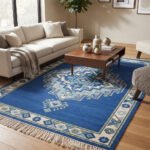 Traditional Handwoven Cotton Rug | Timeless Artisan Pattern Blue Rug for Elegant Home Interiors - Image 3