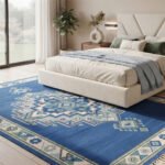 Traditional Handwoven Cotton Rug | Timeless Artisan Pattern Blue Rug for Elegant Home Interiors
