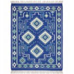 Heritage Inspired Cotton Rug | Blue Rug Handcrafted Traditional Design for Living Room and Bedroom - Image 2