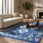 Heritage Inspired Cotton Rug | Blue Rug Handcrafted Traditional Design for Living Room and Bedroom - Image 3