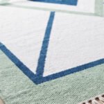 Premium Handwoven Cotton Rug | Geometric Pattern Blue & Green Floor Rug for Contemporary Living Spaces - Image 4