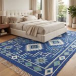 Heritage Inspired Cotton Rug | Blue Rug Handcrafted Traditional Design for Living Room and Bedroom