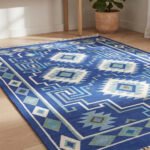 Heritage Inspired Cotton Rug | Blue Rug Handcrafted Traditional Design for Living Room and Bedroom - Image 4