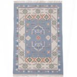 Heritage Inspired Cotton Rug | Blue Handcrafted Traditional Design for Living Room and Bedroom - Image 4