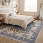 Heritage Inspired Cotton Rug | Blue Handcrafted Traditional Design for Living Room and Bedroom