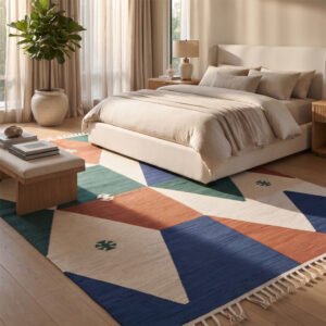 Modern Abstract Cotton Rug | Handcrafted Multicolor Artistic Area Rug for Contemporary Interiors