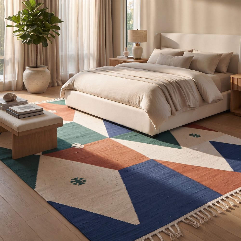 190 Modern Abstract Cotton Rug | Handcrafted Multicolor Artistic Area Rug for Contemporary Interiors - Image 1