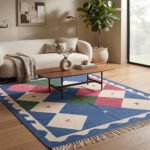 Modern Geometric Texture Cotton Rug | Handwoven Multicolor Decorative Area Rug for Living Room and Bedroom - Image 2