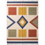 Geometric Rhythm Handwoven Cotton Rug Multicolor | Modern Artistic Pattern for Elegant Home Decor - Image 5