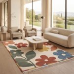 Elegant Floral Handwoven Cotton Rug | Artisan Patterned Multicolor Area Rug for Stylish Home Interiors - Image 2