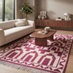Geometric Artisan Pink Cotton Rug | Handmade Handwoven Area Rug for Modern Home Interiors