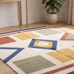 Geometric Rhythm Handwoven Cotton Rug Multicolor | Modern Artistic Pattern for Elegant Home Decor