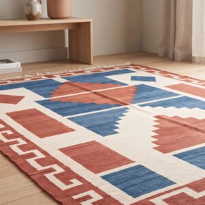 Multicolor Abstract Cotton Rug | Handwoven Artistic Area Rug for Living Room and Bedroom