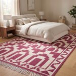 Geometric Artisan Pink Cotton Rug | Handmade Handwoven Area Rug for Modern Home Interiors - Image 2