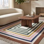 Abstract Lines Cotton Rug | Multicolor Artisan Handwoven Floor Rug for Living Room Bedroom and Study