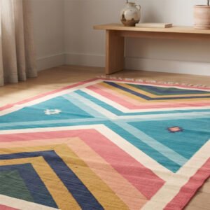 Contemporary Abstract Handwoven Cotton Rug | Multicolor Decorative Area Rug for Modern Homes