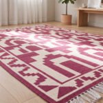 Geometric Artisan Pink Cotton Rug | Handmade Handwoven Area Rug for Modern Home Interiors - Image 3