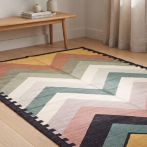 Elegant Abstract Handwoven Cotton Rug | Contemporary Multicolor Area Rug for Stylish Home Decor