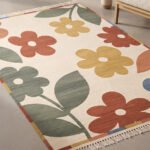 Elegant Floral Handwoven Cotton Rug | Artisan Patterned Multicolor Area Rug for Stylish Home Interiors - Image 3
