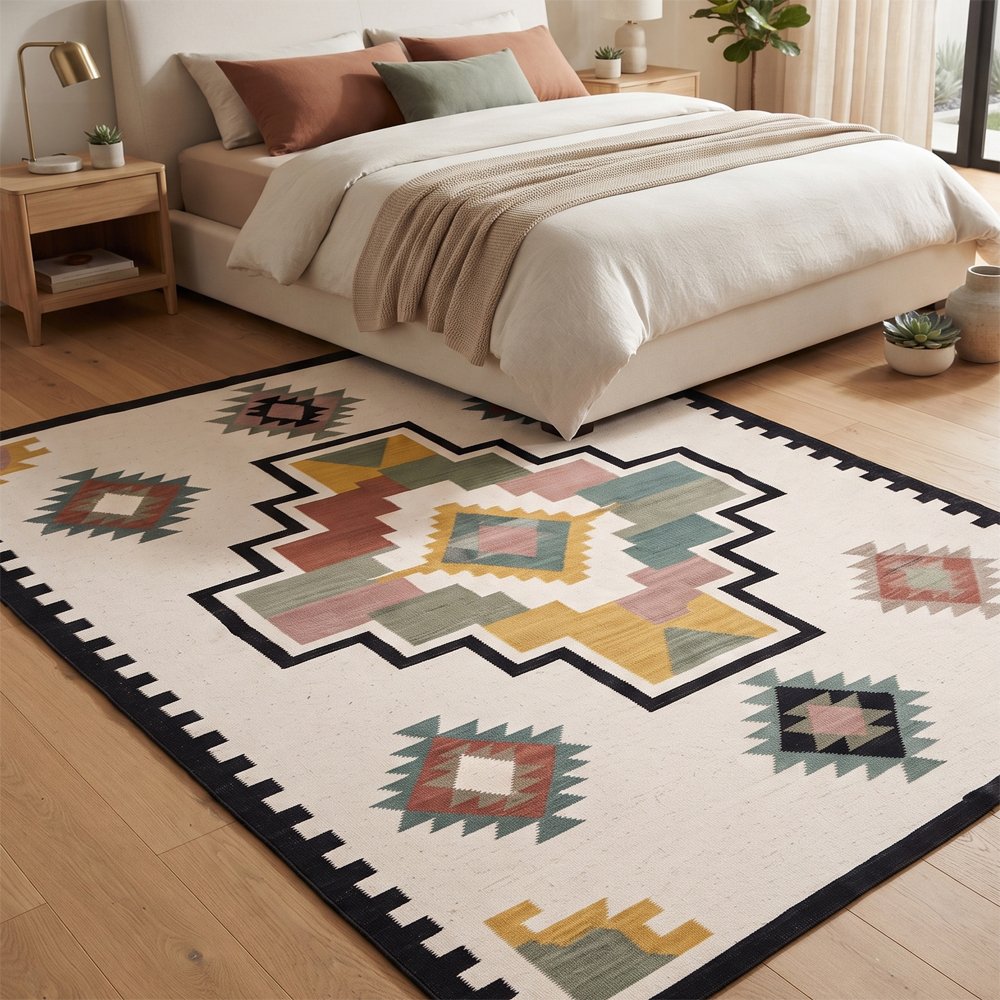 234 Abstract Geometric Cotton Rug | Multicolor Premium Handcrafted Pattern for Modern Interior Spaces - Image 1