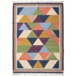 Multicolor Handwoven Cotton Rug | Contemporary Geometric Area Rug for Living Room and Bedroom - Image 5