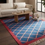 Artistic Modern Cotton Rug | Contemporary Blue Geometric Pattern Rug for Living Room and Bedroom - Image 2