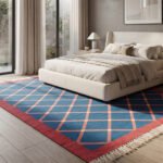 Artistic Modern Cotton Rug | Contemporary Blue Geometric Pattern Rug for Living Room and Bedroom