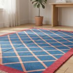 Artistic Modern Cotton Rug | Contemporary Blue Geometric Pattern Rug for Living Room and Bedroom - Image 3