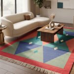 Minimal Modern Geometric Rug | Handcrafted Cotton Multicolor Area Rug for Contemporary Home Styling - Image 2