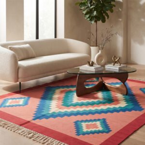 Modern Geometric Handwoven Cotton Rug | Multicolor Elegant Pattern for Contemporary Living Spaces