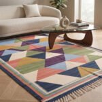 Multicolor Handwoven Cotton Rug | Contemporary Geometric Area Rug for Living Room and Bedroom - Image 2