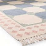 Artistic Geometric Handwoven Cotton Rug | Blue & Green Elegant Decorative Area Rug for Contemporary Homes - Image 3