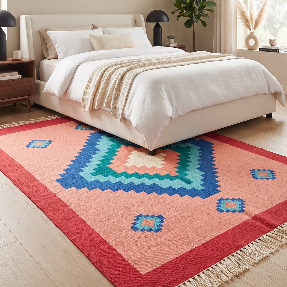 267 Modern Geometric Handwoven Cotton Rug | Elegant Multicolor Pattern for Contemporary Living Spaces - Image 1