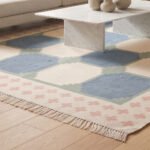 Artistic Geometric Handwoven Cotton Rug | Blue & Green Elegant Decorative Area Rug for Contemporary Homes - Image 4