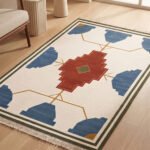 Modern Artisan Handwoven Cotton Rug | Elegant Decorative Blue & Brown Area Rug for Contemporary Spaces - Image 3