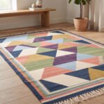 Multicolor Handwoven Cotton Rug | Contemporary Geometric Area Rug for Living Room and Bedroom - Image 3