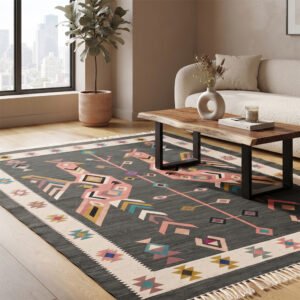 Timeless Modern Cotton Rug | Multicolor Artisan Handwoven Area Rug for Stylish Interior Spaces