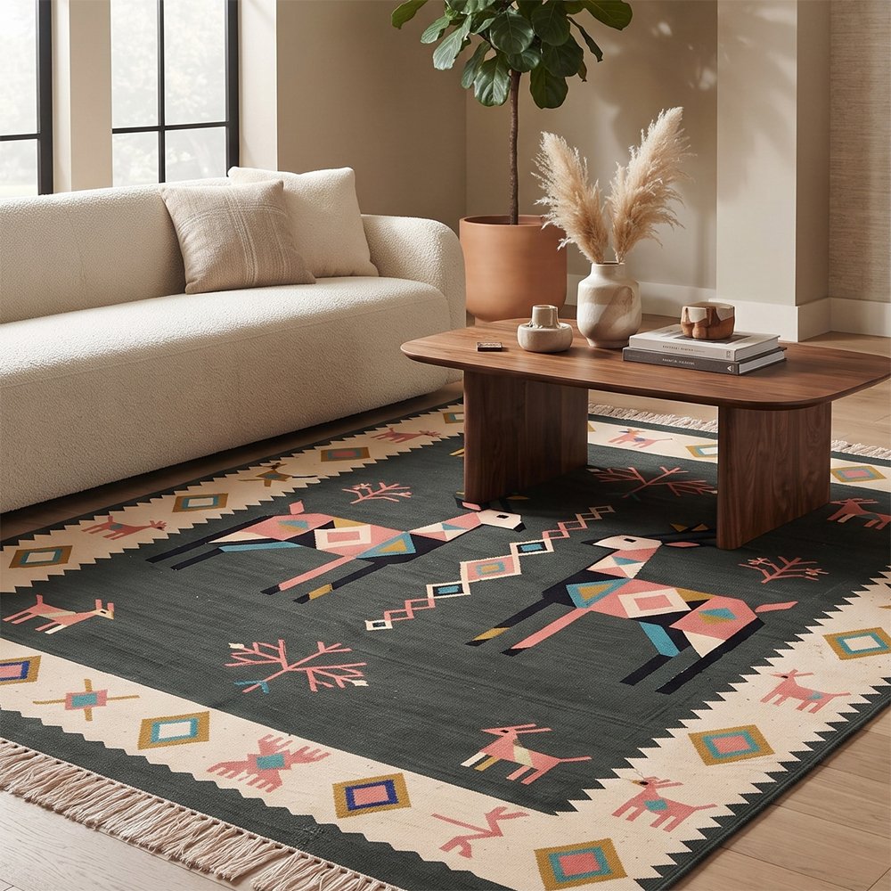 293 Artisan Traditional Cotton Rug | Handmade Handwoven Multicolor Floor Rug for Classic Home Interiors - Image 1
