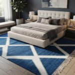 Handmade Cotton Rug | Contemporary Blue Geometric Design Floor Rug for Stylish Home Decor - Image 2