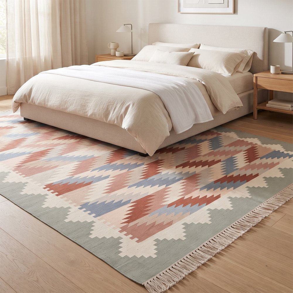 3 Premium Handwoven Cotton Rug | Contemporary Modern Multicolor Design for Elegant Living Room Interiors - Image 1