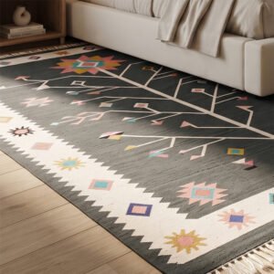 Rustic Traditional Handwoven Cotton Rug | Classic Decorative Multicolor Floor Rug for Home Interiors