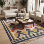 Modern Patterned Handwoven Cotton Rug | Multicolor Geometric Area Rug for Contemporary Home Decor