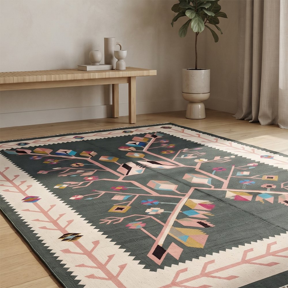 316 Timeless Traditional Cotton Rug | Handmade Handwoven Multicolor Floor Rug for Elegant Living Spaces - Image 1
