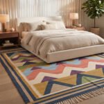 Modern Patterned Handwoven Cotton Rug | Multicolor Geometric Area Rug for Contemporary Home Decor - Image 2