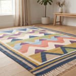 Modern Patterned Handwoven Cotton Rug | Multicolor Geometric Area Rug for Contemporary Home Decor - Image 3