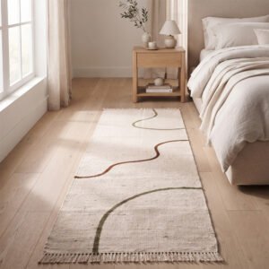 Handmade Cotton Runner Rug 2x6 ft – Beige Natural Woven Texture with Contemporary Aesthetic