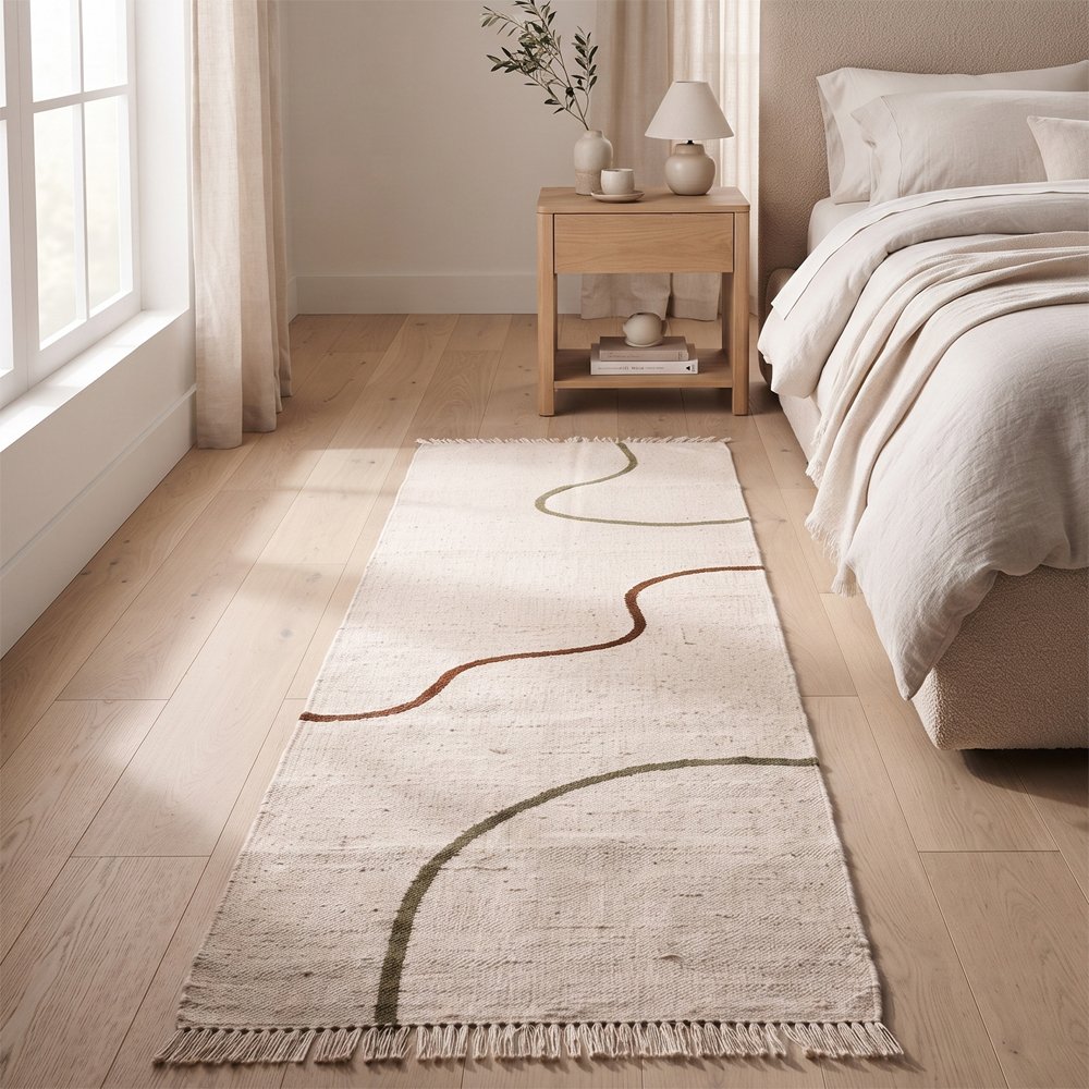 34 Handmade Cotton Runner Rug 2x6 ft – Beige Natural Woven Texture with Contemporary Aesthetic - Image 1