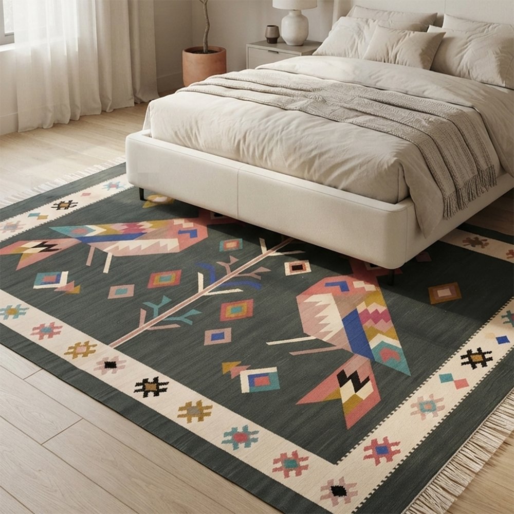 342 Classic Artisan Handwoven Cotton Rug | Traditional Decorative Multicolor Area Rug for Home Interiors - Image 1