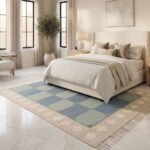 Contemporary Handwoven Cotton Rug | Blue & Green Rug Refined Geometric Pattern for Modern Interiors - Image 2
