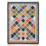 Diamond Pattern Cotton Rug | Handwoven Multicolor Geometric Area Rug for Living Room and Bedroom - Image 5